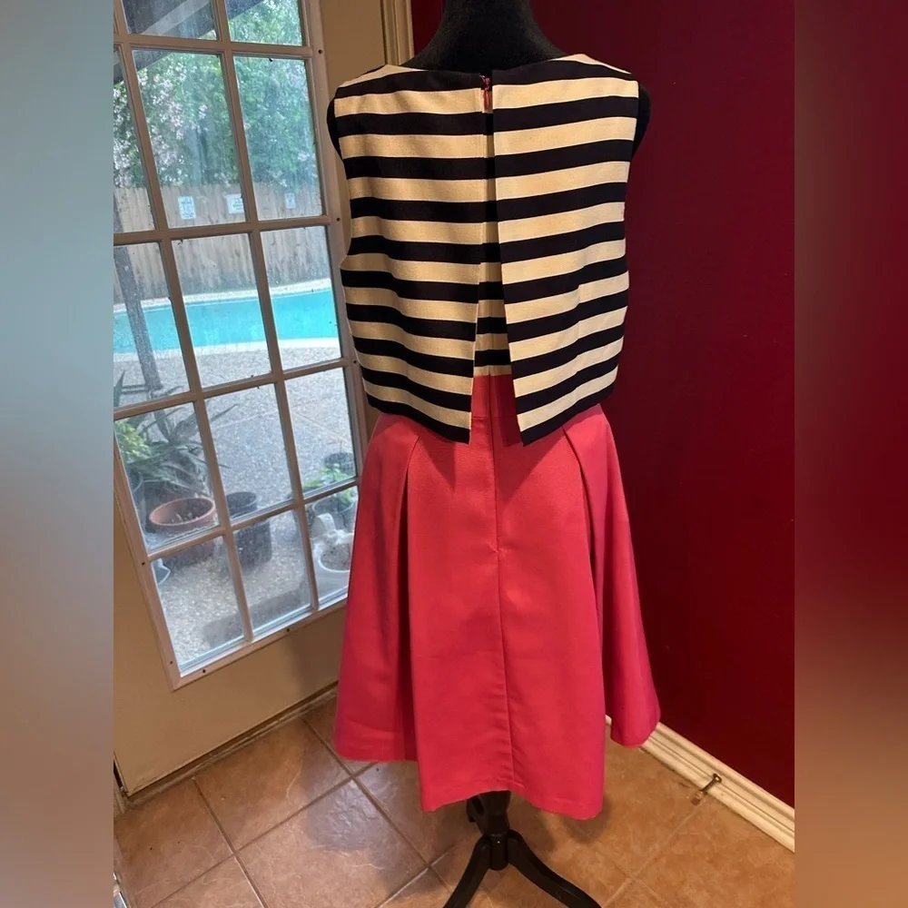Eliza J Dress Size 8 Fit & Flare Pink Skirt Striped Top Sleeveless A-Line Party